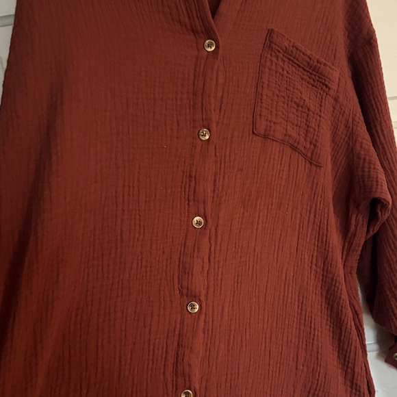 BluIvy Rust Brown Button-Up Gauze Shirt Dress - Picture 4 of 5
